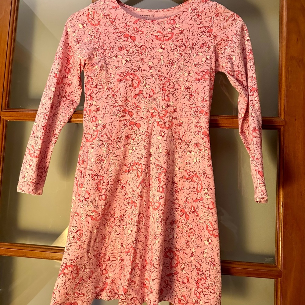Land’s End Girls Pink Dress With Butterfly Design Size 7/8